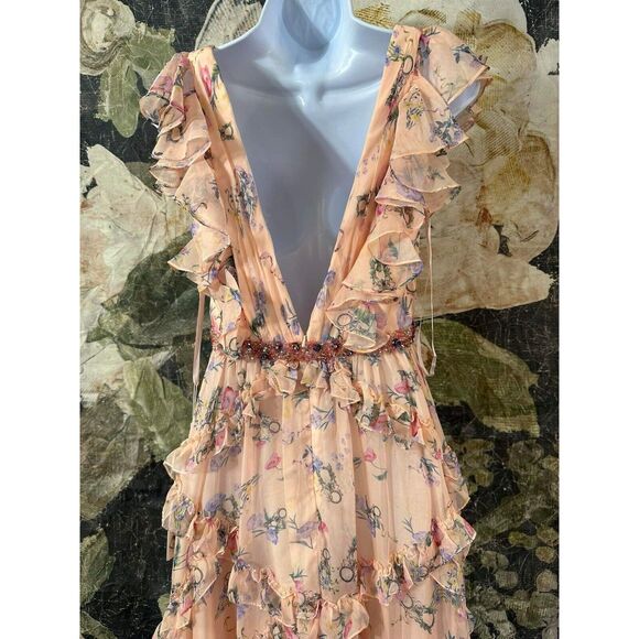 New Mac Ieena Duggal 68090 - Plunging V-Neck Floral Evening Gown Size 2 - Picture 10 of 12